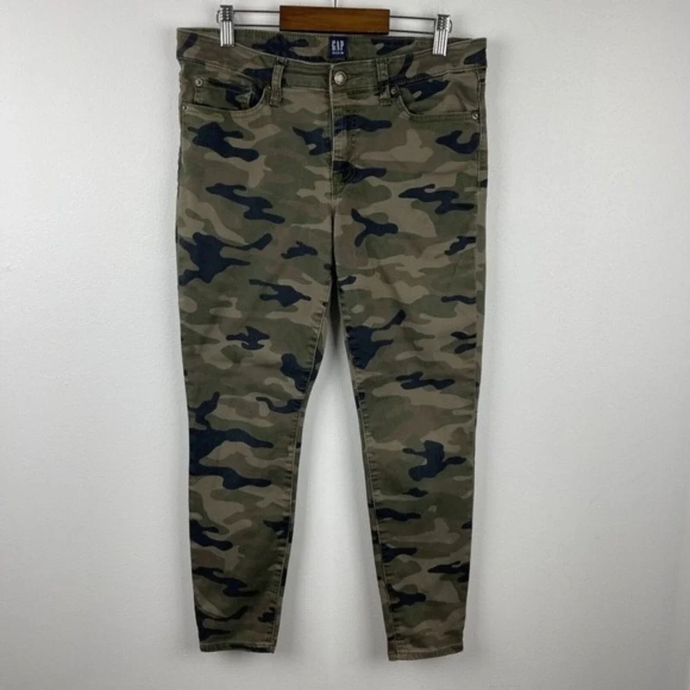 Gap Camo Jeggings Womens Size 29 Green Low Rise Stretch Skimmer Pocket Denim Y2K